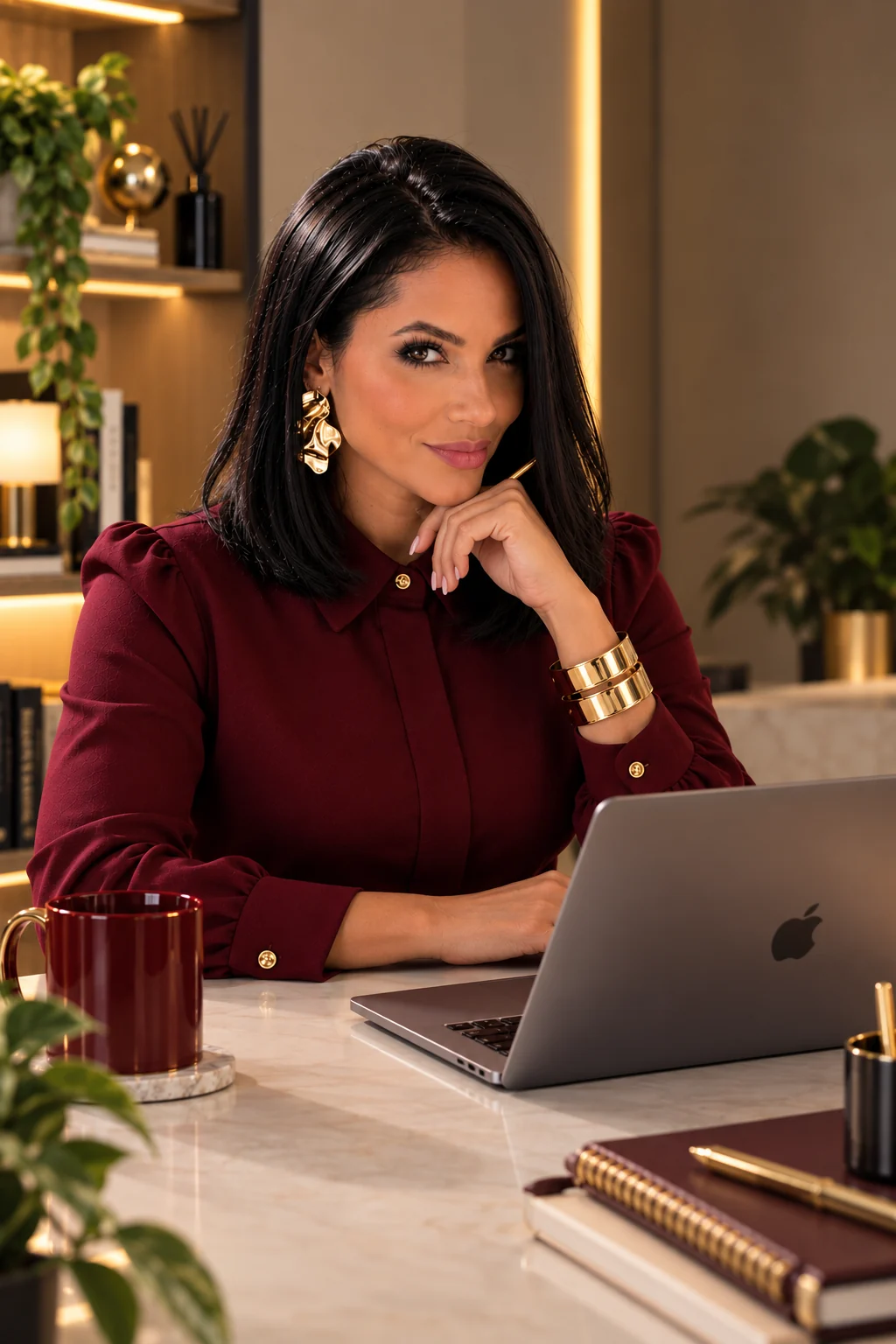 Gislaine Garcia trabalhando em seu escritório na Marketing Primor